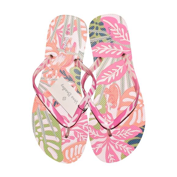 VERA BRADLEY NEW $35 Flip‎ Flops Rain Forest Canopy Coral Large - Picture 1 of 4